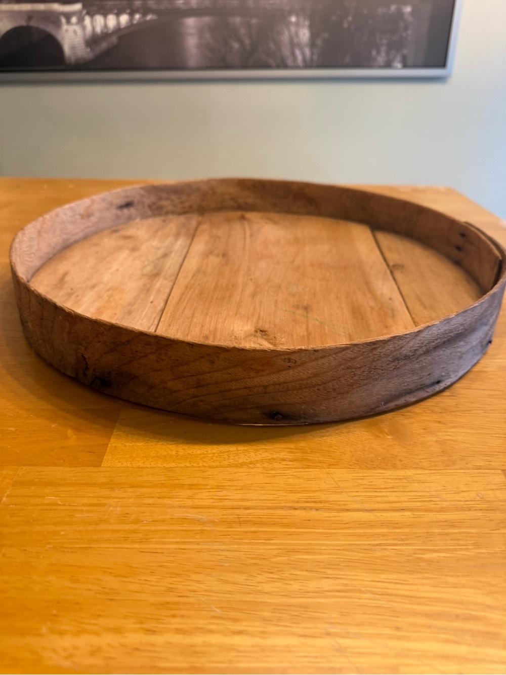 Round Wood Serving Tray, 16 in, Brown Matte Finish Rustic Solid Pattern